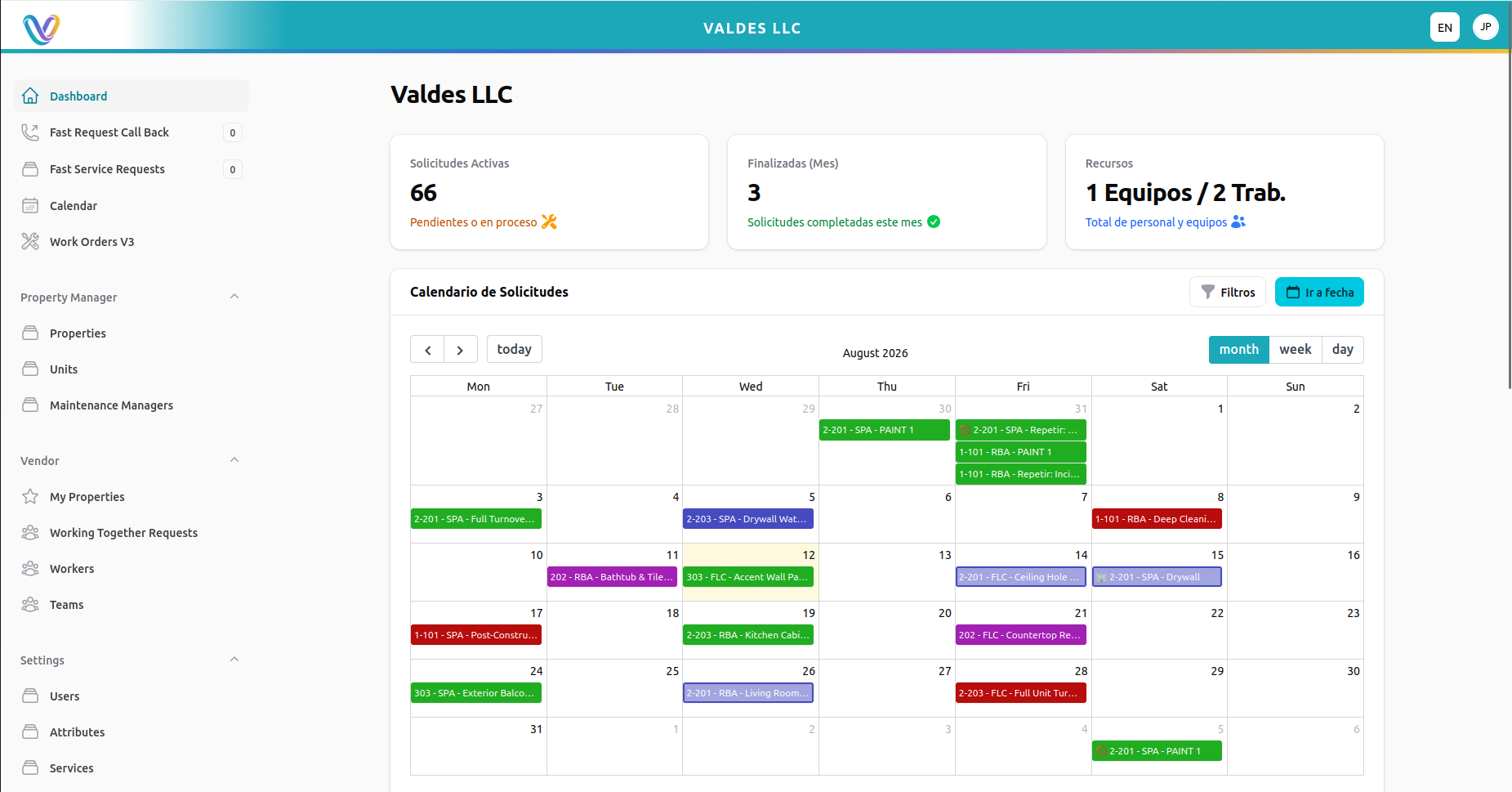 Vencox Work Order Calendar